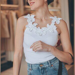 Valentino Garavani Costina Flower Applique Rib Jersey Tank Top